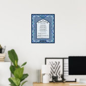 Birkat Habayit Hebreeuws Engels Blauw Barok Lijst Poster (Thuiskantoor)