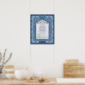 Birkat Habayit Hebreeuws Engels Blauw Barok Lijst Poster (Keuken)