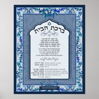 Birkat Habayit Hebreeuws Engels Blauw Barok Lijst Poster