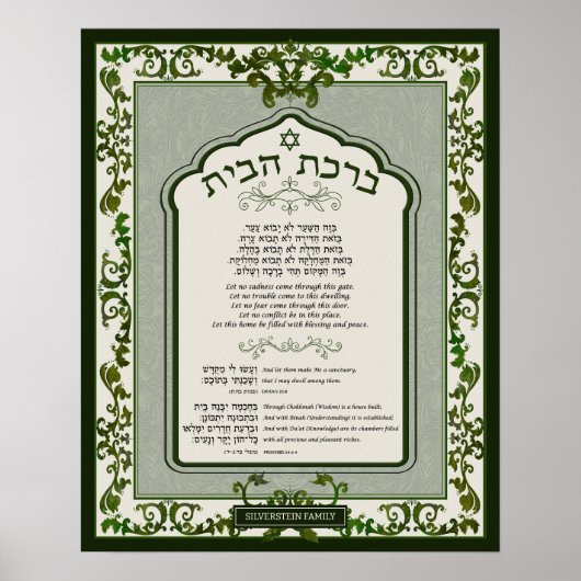 Birkat Habayit Hebreeuws Engels Groen Barok Lijst Poster (Voorkant)