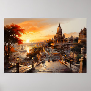 Birla stijl Indiase hindoetempel waterverf Poster