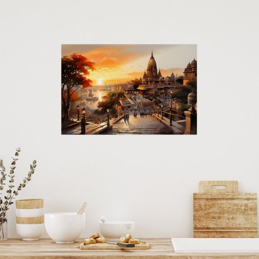 Birla stijl Indiase hindoetempel waterverf Poster (Keuken)