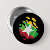 Birma gescheurde vlag ronde button 7,6 cm (Voorkant /achterkant)