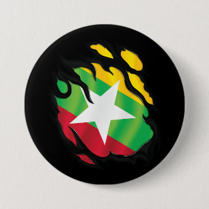 Birma gescheurde vlag ronde button 7,6 cm