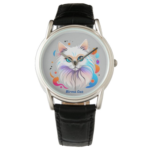 Birma Katze - Farbige Illustration Horloge (Voorkant)