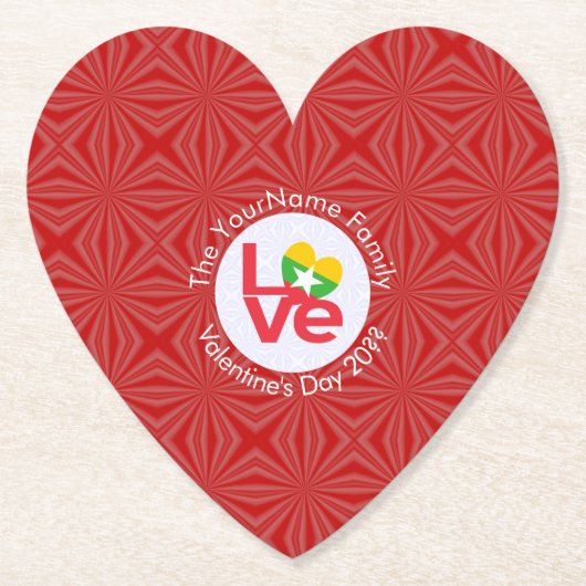 Birma Myanmar Rode Love Vlag gepersonaliseerd Kartonnen Onderzetters (Voorkant)