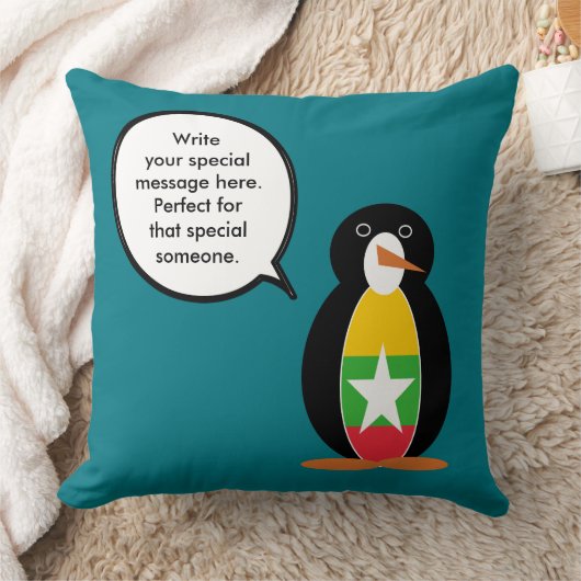 Birma Myanmar Talking Ms Penguin gepersonaliseerd Kussen (Deken)