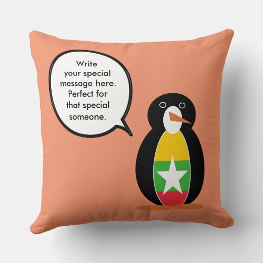 Birma Myanmar Talking Ms Penguin gepersonaliseerd Kussen (Achterkant)
