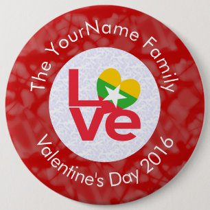 Birma Myanmar Vlag Hart LIEFDE Rood Personaliseer Ronde Button 6,0 Cm
