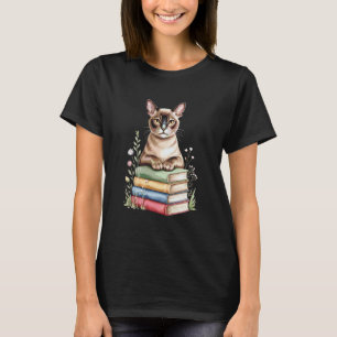 Birmaanse Kat Boekenwurm Bloemen Boek Lezen Boeken T-shirt