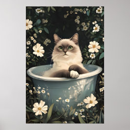 Birmaanse kat in badkuip poster, grappige kat post poster