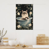 Birmaanse kat in badkuip poster, grappige kat post poster (Keuken)