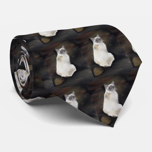 Birman Cat Art Stropdas (Opgerold)