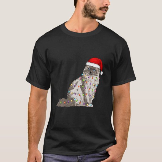 Birman Cat Christmas Santa Hat Xmas Lights Cat Lov T-shirt (Voorkant)