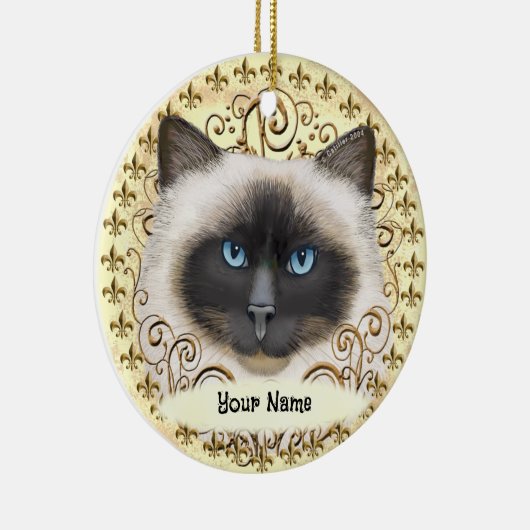 Birman Cat Fleur De Lis Keramisch Ornament (Rechts)