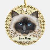 Birman Cat Fleur De Lis  Keramisch Ornament (Voorkant)