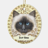Birman Cat Fleur De Lis  Keramisch Ornament (Links)