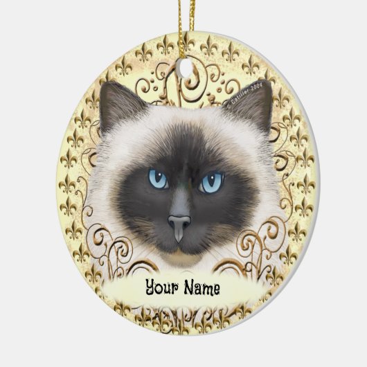 Birman Cat Fleur De Lis  Keramisch Ornament (Links)