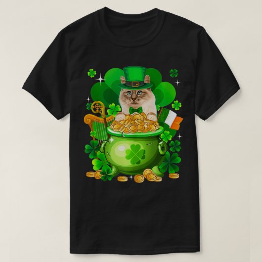 Birman Cat Gold Pot Shamrock St Patricks Day T-shirt (Design voorkant)