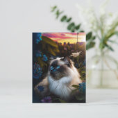 Birman Cat in City Garden op Sundown Briefkaart (Staand voorkant)