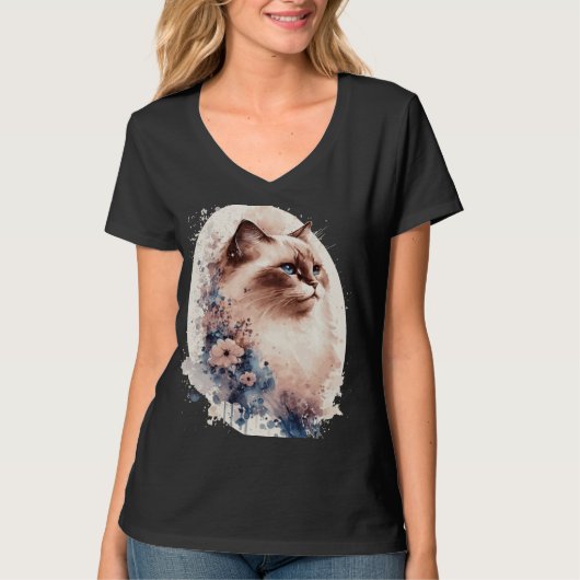 Birman Cat Japanese Cherry Blossom Floral Cat Bree T-shirt (Voorkant)