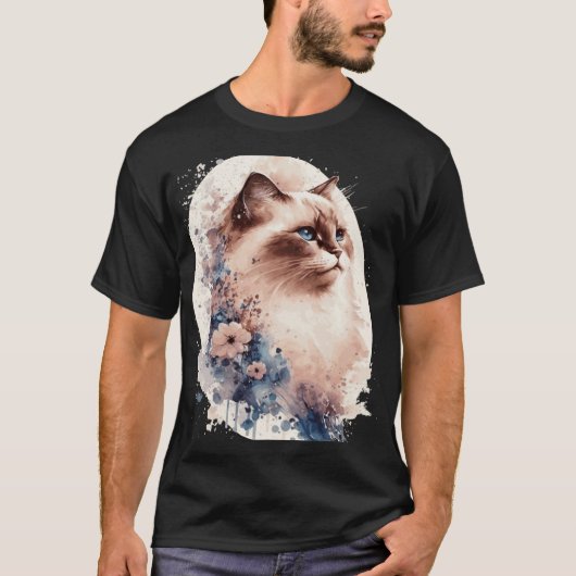 Birman Cat Japanese Cherry Blossom Floral Cat Bree T-shirt (Voorkant)