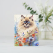 Birman Cat omringd door bloemen Briefkaart (Staand voorkant)