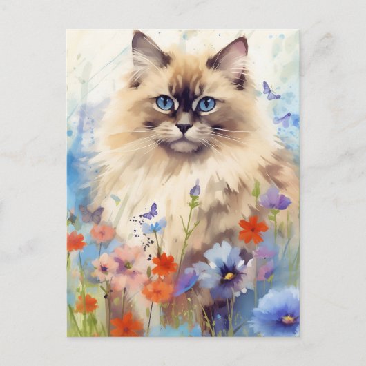 Birman Cat omringd door bloemen Briefkaart (Voorkant)