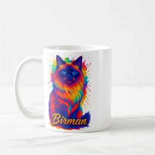 Birman Cat Pop Art – Vibrant Neon Rainbow Illustra Koffiemok