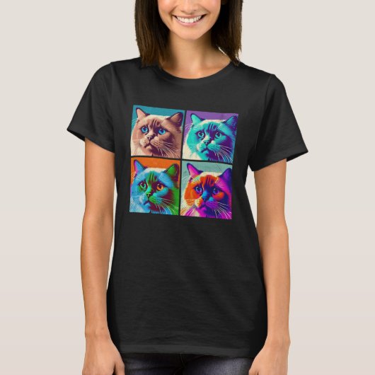 Birman Cat Pop Illustration Colorful Animal Women  T-shirt (Voorkant)
