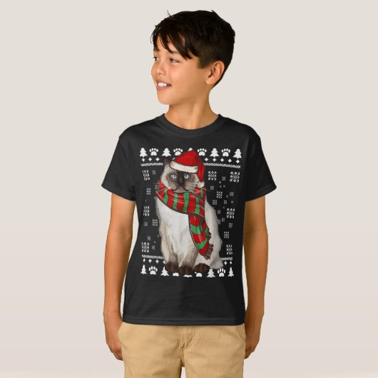 Birman Cat Santa Hat Xmas lelijke kerst T-shirt (Voorkant volledig)