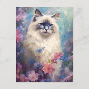 Birman Cat waterverf bloemen Briefkaart