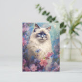 Birman Cat waterverf bloemen Briefkaart (Staand voorkant)