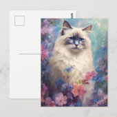 Birman Cat waterverf bloemen Briefkaart (Voorkant / Achterkant)