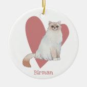 Birman Cat Waterverf Kat Roze hart Keramisch Ornament (Voorkant)