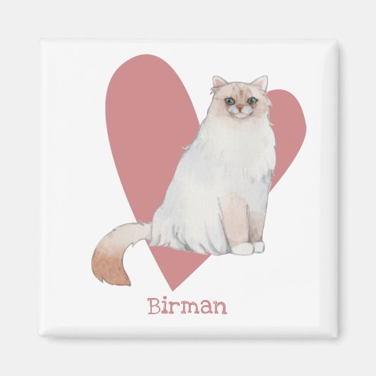 Birman Cat Waterverf Kat Roze hart Magneet (Voorkant)