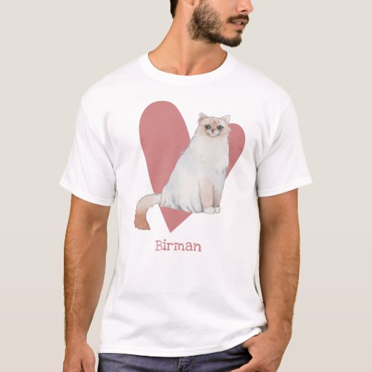 Birman Cat Waterverf Kat Roze hart T-shirt (Voorkant)