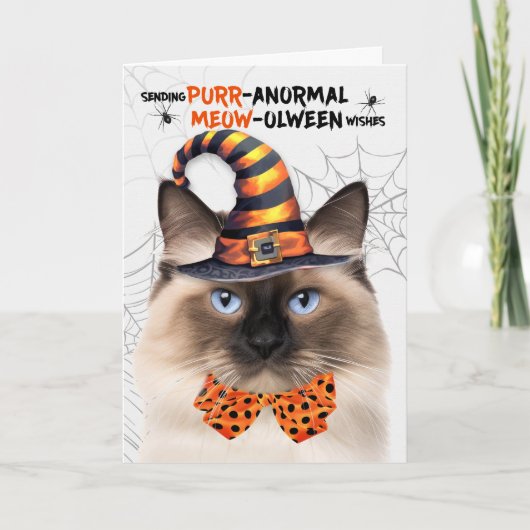 Birman Halloween Kat PURRanormale MEOWolween Feestdagen Kaart (Voorkant)