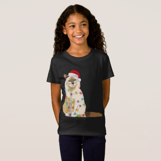 Birman Kat Kerstverlichting Kerstmis Kat Liefhebbe T-shirt (Voorkant volledig)