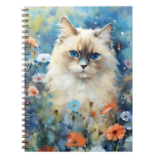 Birman Kat kleurrijke waterverf kunstwerk Notitieboek (Voorkant)