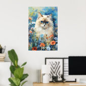 Birman Kat kleurrijke waterverf kunstwerk Poster (Thuiskantoor)