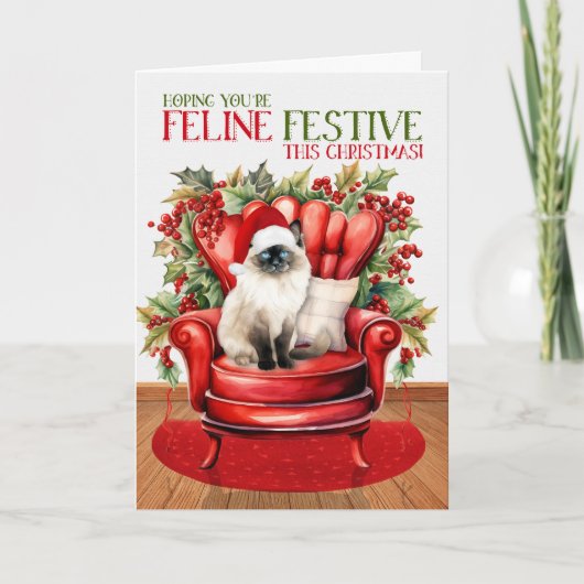 Birman Kerstmis Kat FELINE Feestelijk Feestdagen Kaart (Voorkant)