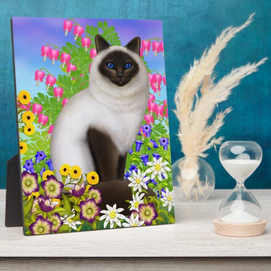 Birman Ragdoll Cat in Flowers Plaque Fotoplaat (Zijkant)
