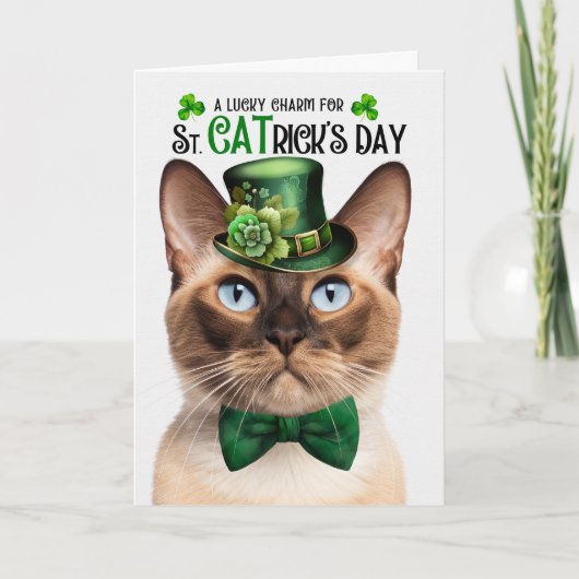 Birmees Kat Grappig St CATrick's Day Lucky Charm Feestdagen Kaart (Voorkant)