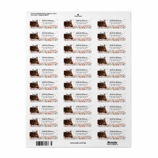 Birmese bruine kat blauwe bowlingbloemen etiket (Full Sheet)