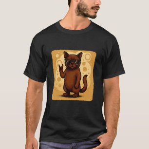 Birmese Kat Zonnebril Rock Muziek Grappig Retro T-shirt