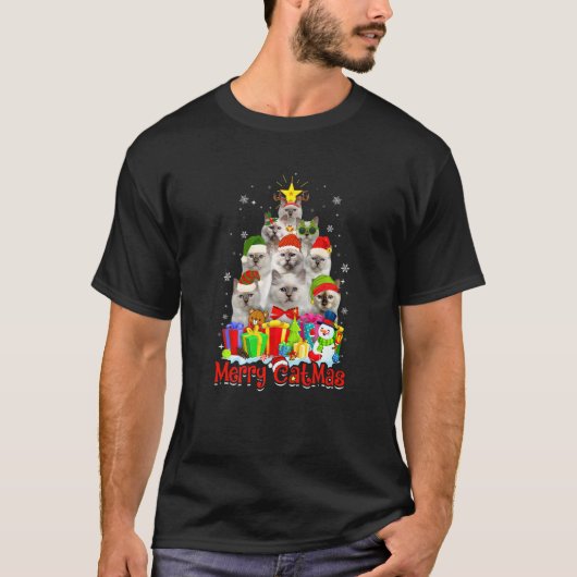Birmese katten Kerstman hoed vrolijke Kerstkat T-shirt (Voorkant)