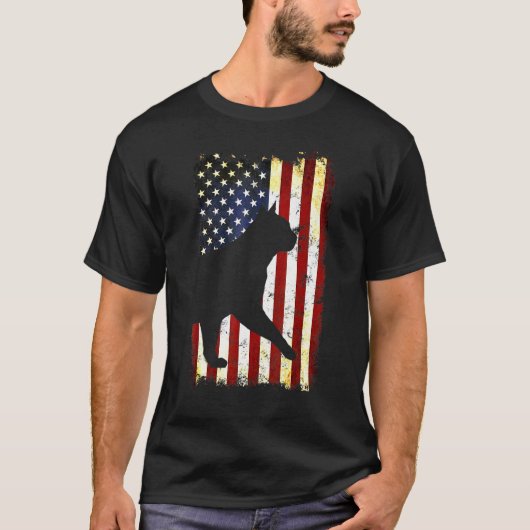 Birmese kattenkat Silhouette Amerikaanse vlag op 4 T-shirt (Voorkant)