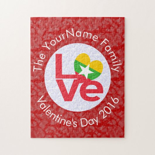 Birmese Myanmar Vlag Rode Letters LOVE Wit op Rood Legpuzzel (Verticaal)