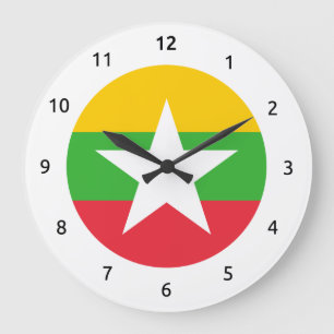 Birmese vlag (Myanma) Wall Clocks Grote Klok
